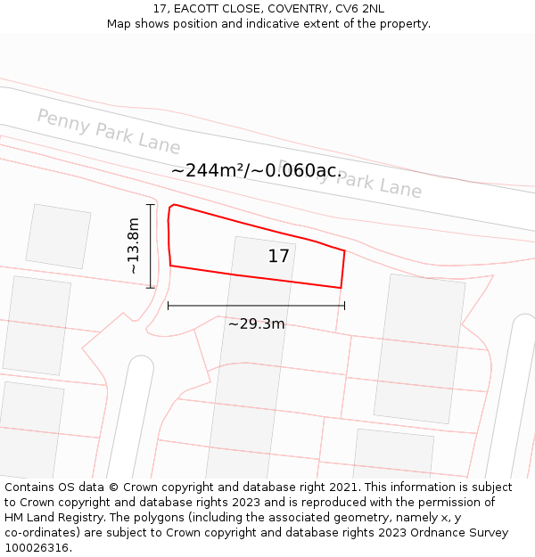 17, EACOTT CLOSE, COVENTRY, CV6 2NL: Plot and title map