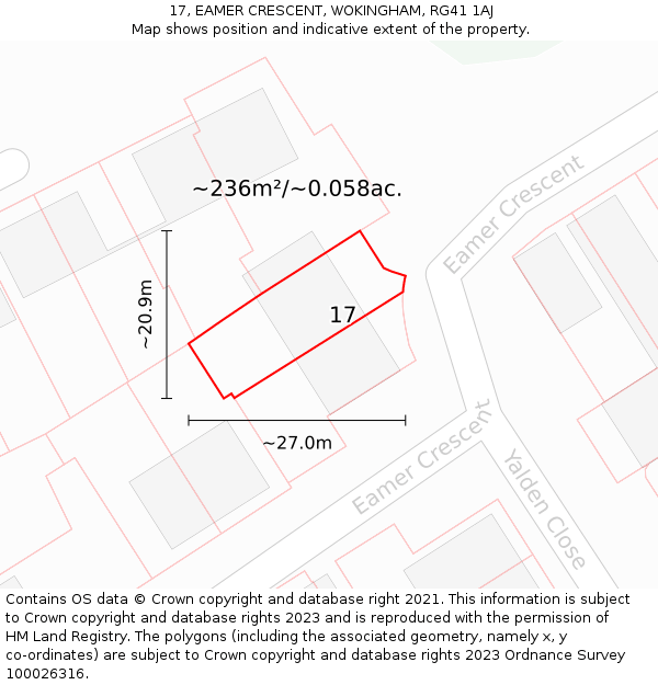 17, EAMER CRESCENT, WOKINGHAM, RG41 1AJ: Plot and title map