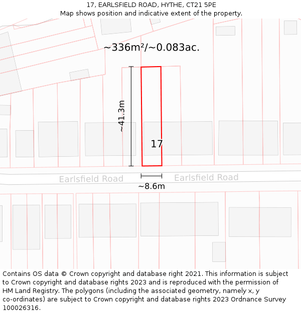 17, EARLSFIELD ROAD, HYTHE, CT21 5PE: Plot and title map