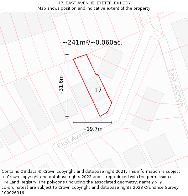 17, EAST AVENUE, EXETER, EX1 2DY: Plot and title map