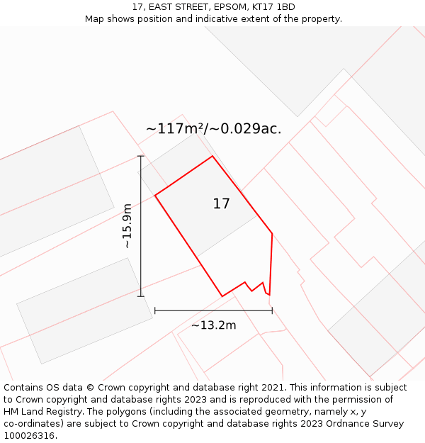 17, EAST STREET, EPSOM, KT17 1BD: Plot and title map