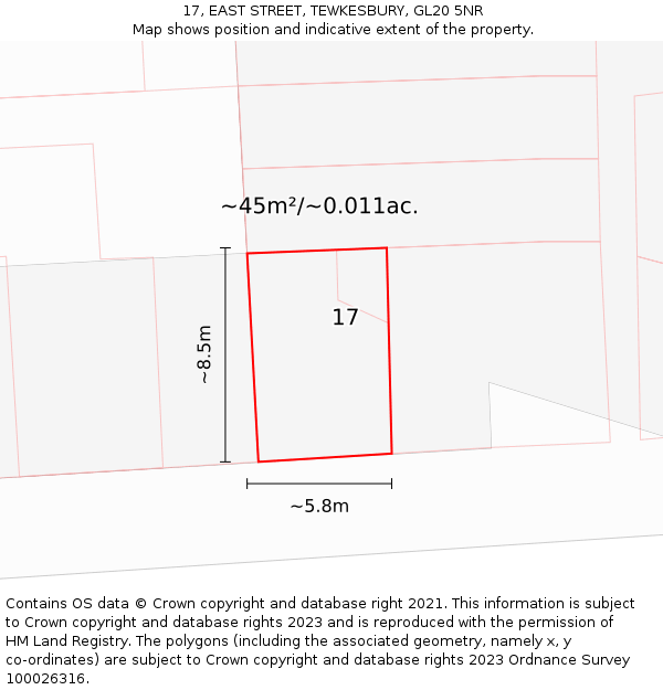 17, EAST STREET, TEWKESBURY, GL20 5NR: Plot and title map