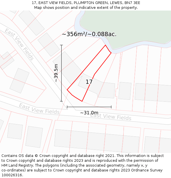 17, EAST VIEW FIELDS, PLUMPTON GREEN, LEWES, BN7 3EE: Plot and title map