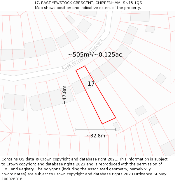 17, EAST YEWSTOCK CRESCENT, CHIPPENHAM, SN15 1QS: Plot and title map