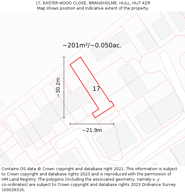 17, EASTER WOOD CLOSE, BRANSHOLME, HULL, HU7 4ZR: Plot and title map
