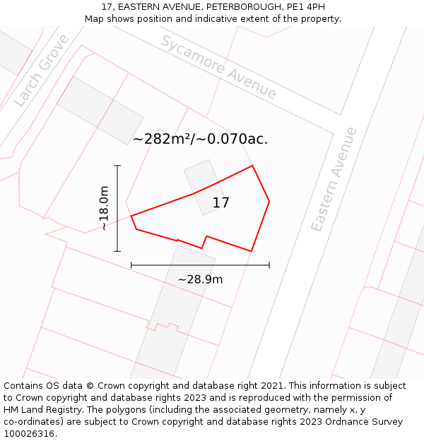 17, EASTERN AVENUE, PETERBOROUGH, PE1 4PH: Plot and title map