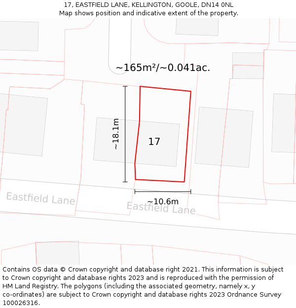 17, EASTFIELD LANE, KELLINGTON, GOOLE, DN14 0NL: Plot and title map