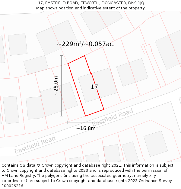 17, EASTFIELD ROAD, EPWORTH, DONCASTER, DN9 1JQ: Plot and title map