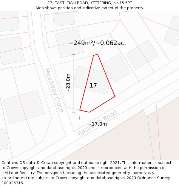 17, EASTLEIGH ROAD, KETTERING, NN15 6PT: Plot and title map