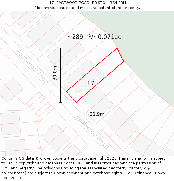 17, EASTWOOD ROAD, BRISTOL, BS4 4RN: Plot and title map