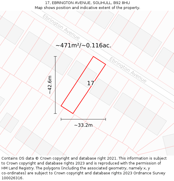 17, EBRINGTON AVENUE, SOLIHULL, B92 8HU: Plot and title map