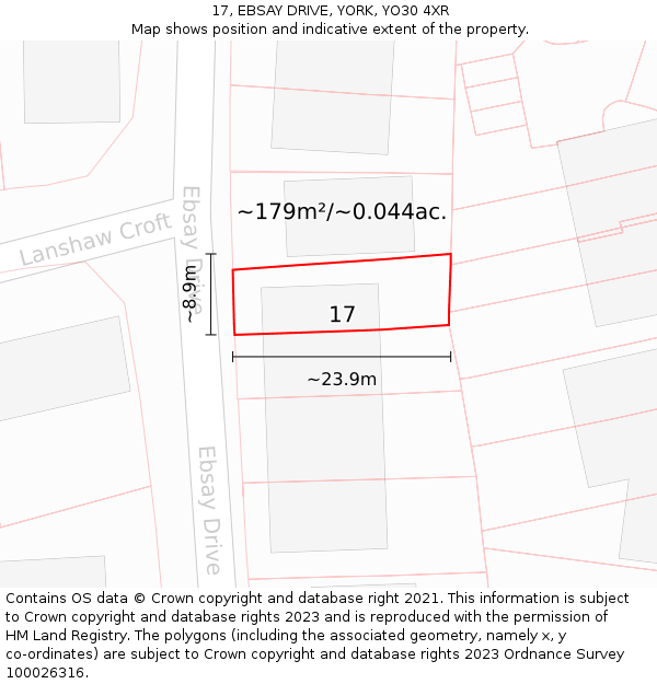 17, EBSAY DRIVE, YORK, YO30 4XR: Plot and title map