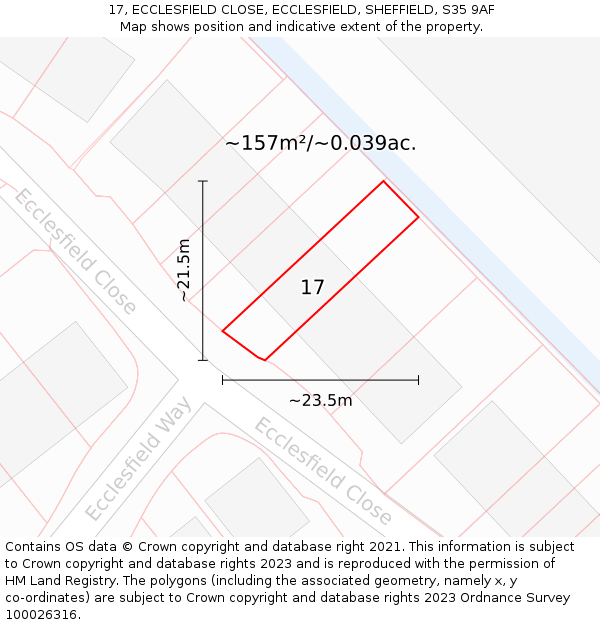 17, ECCLESFIELD CLOSE, ECCLESFIELD, SHEFFIELD, S35 9AF: Plot and title map