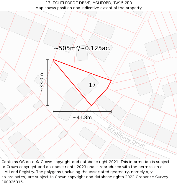17, ECHELFORDE DRIVE, ASHFORD, TW15 2ER: Plot and title map