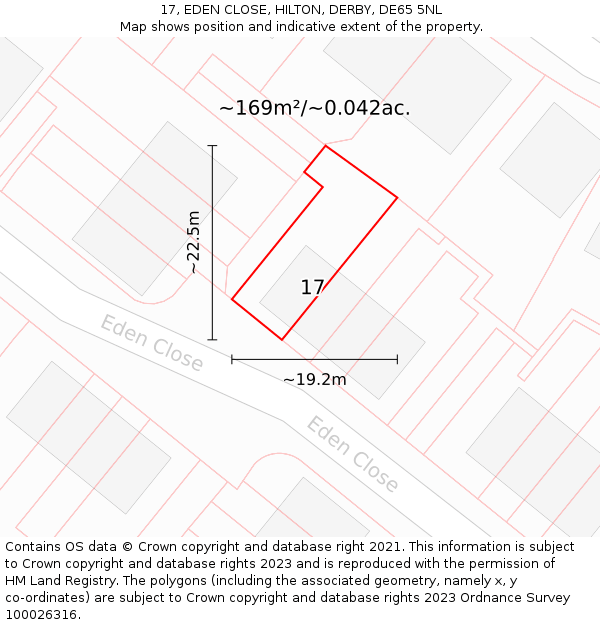 17, EDEN CLOSE, HILTON, DERBY, DE65 5NL: Plot and title map