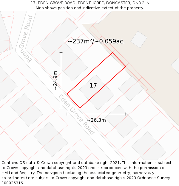 17, EDEN GROVE ROAD, EDENTHORPE, DONCASTER, DN3 2LN: Plot and title map