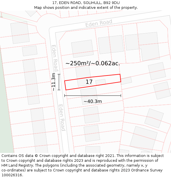 17, EDEN ROAD, SOLIHULL, B92 9DU: Plot and title map