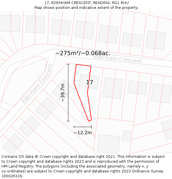 17, EDENHAM CRESCENT, READING, RG1 6HU: Plot and title map