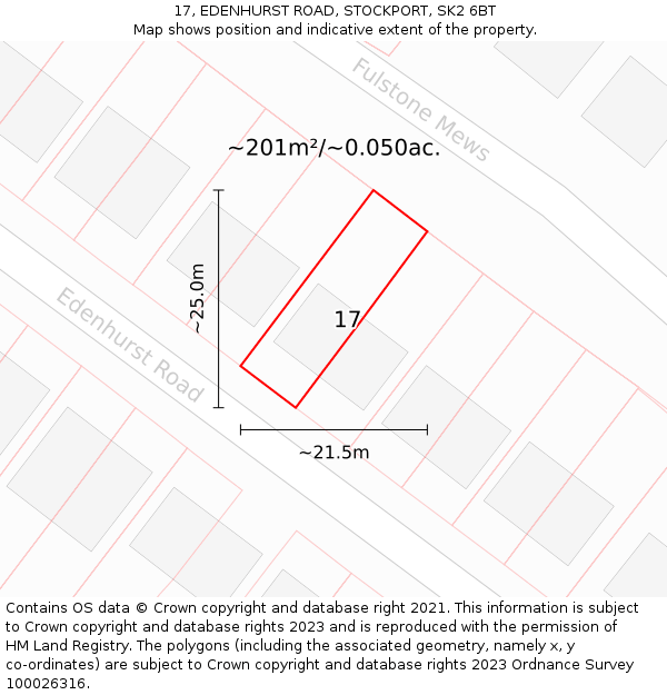 17, EDENHURST ROAD, STOCKPORT, SK2 6BT: Plot and title map