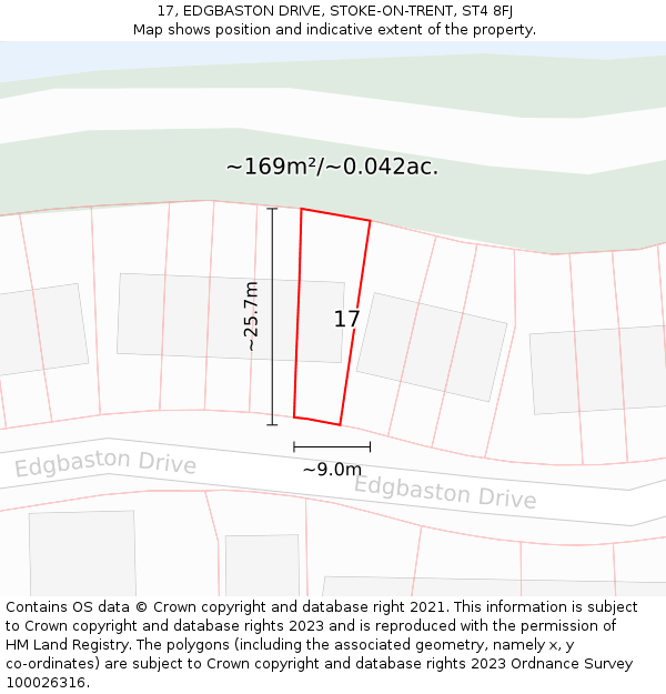 17, EDGBASTON DRIVE, STOKE-ON-TRENT, ST4 8FJ: Plot and title map