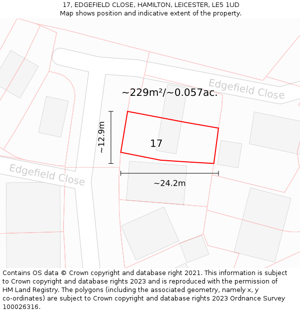 17, EDGEFIELD CLOSE, HAMILTON, LEICESTER, LE5 1UD: Plot and title map