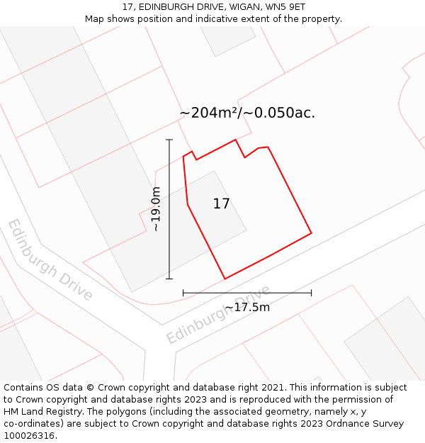 17, EDINBURGH DRIVE, WIGAN, WN5 9ET: Plot and title map