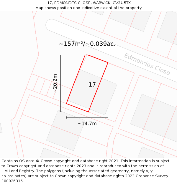 17, EDMONDES CLOSE, WARWICK, CV34 5TX: Plot and title map