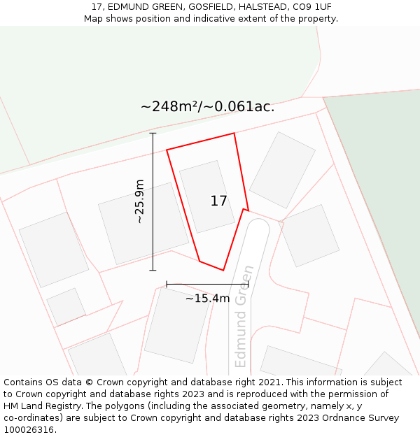 17, EDMUND GREEN, GOSFIELD, HALSTEAD, CO9 1UF: Plot and title map