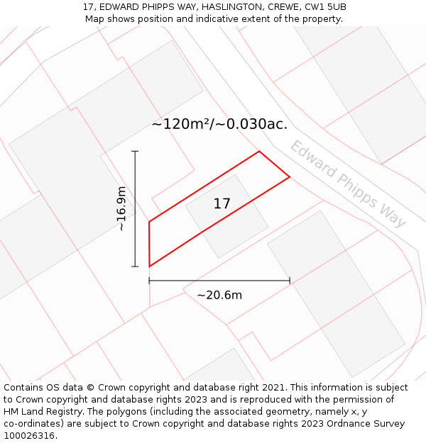 17, EDWARD PHIPPS WAY, HASLINGTON, CREWE, CW1 5UB: Plot and title map
