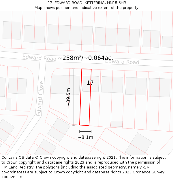 17, EDWARD ROAD, KETTERING, NN15 6HB: Plot and title map