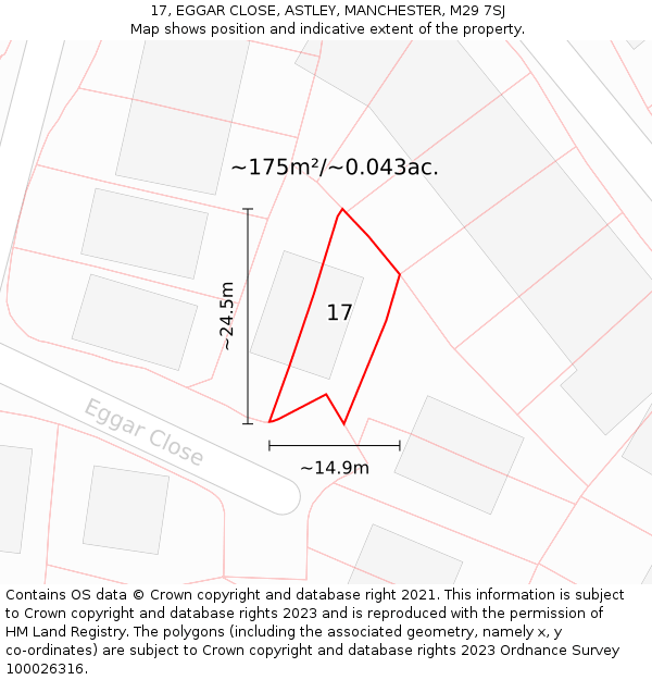 17, EGGAR CLOSE, ASTLEY, MANCHESTER, M29 7SJ: Plot and title map