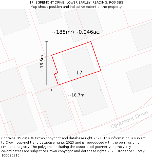 17, EGREMONT DRIVE, LOWER EARLEY, READING, RG6 3BS: Plot and title map