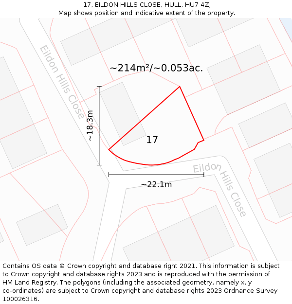 17, EILDON HILLS CLOSE, HULL, HU7 4ZJ: Plot and title map