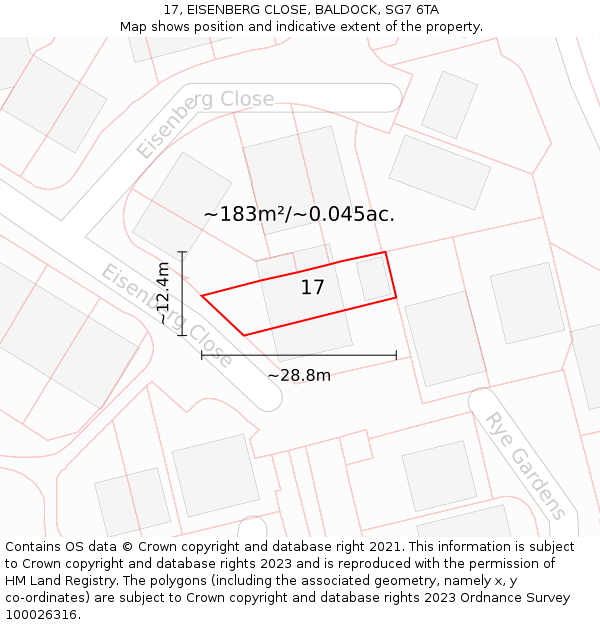 17, EISENBERG CLOSE, BALDOCK, SG7 6TA: Plot and title map