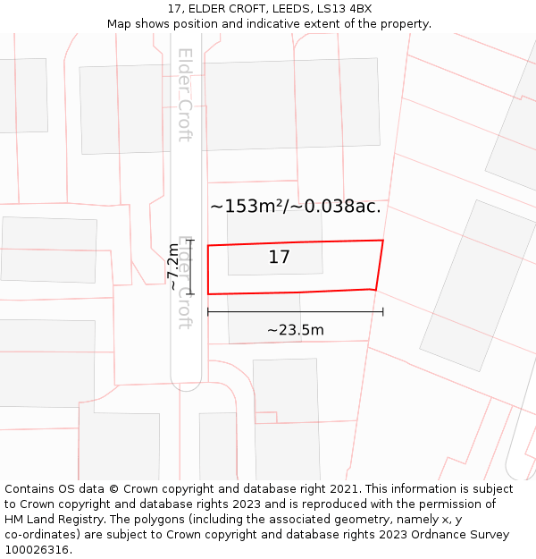 17, ELDER CROFT, LEEDS, LS13 4BX: Plot and title map