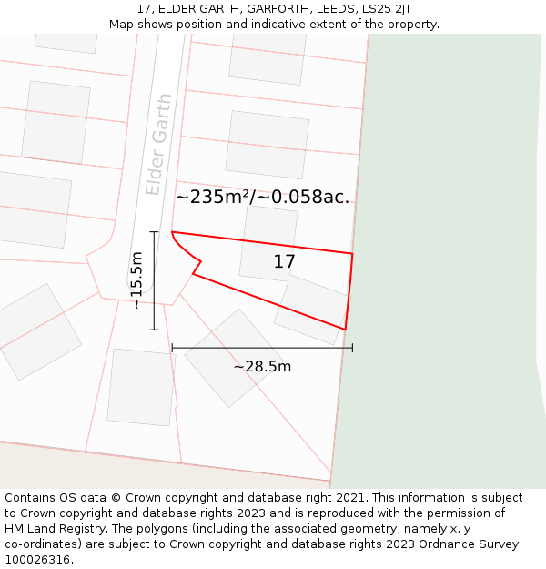 17, ELDER GARTH, GARFORTH, LEEDS, LS25 2JT: Plot and title map