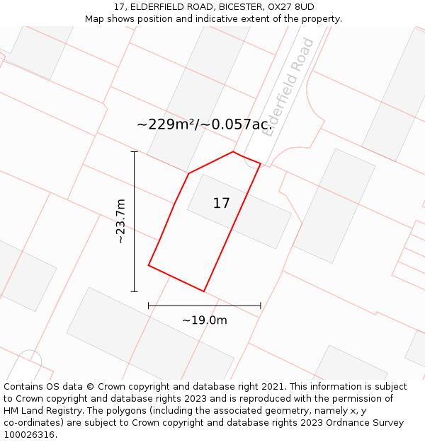 17, ELDERFIELD ROAD, BICESTER, OX27 8UD: Plot and title map