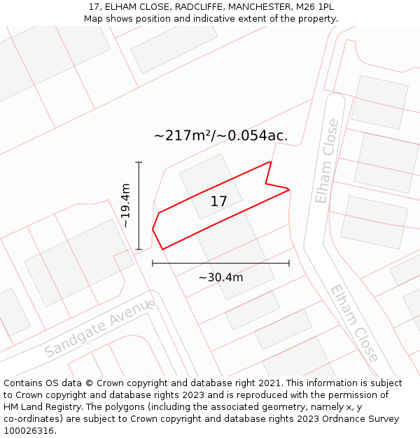 17, ELHAM CLOSE, RADCLIFFE, MANCHESTER, M26 1PL: Plot and title map