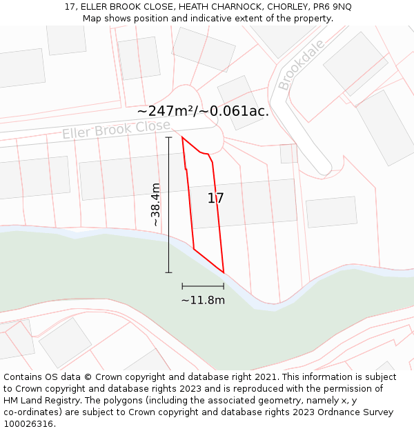 17, ELLER BROOK CLOSE, HEATH CHARNOCK, CHORLEY, PR6 9NQ: Plot and title map