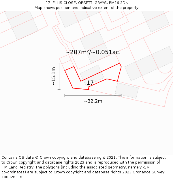 17, ELLIS CLOSE, ORSETT, GRAYS, RM16 3DN: Plot and title map