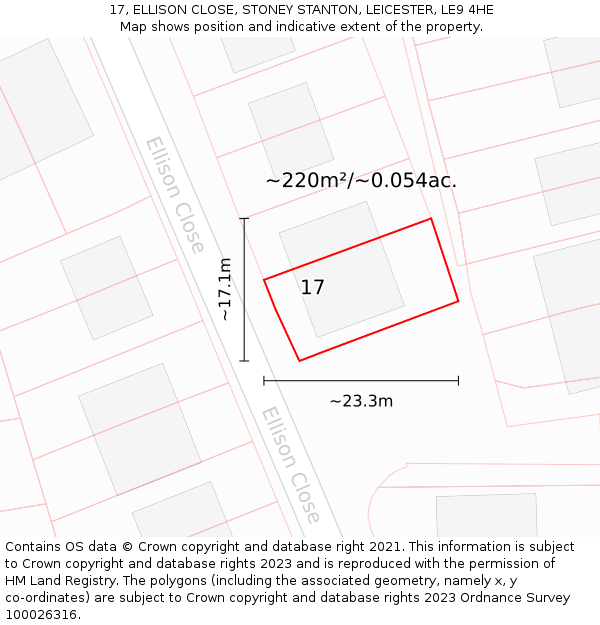 17, ELLISON CLOSE, STONEY STANTON, LEICESTER, LE9 4HE: Plot and title map