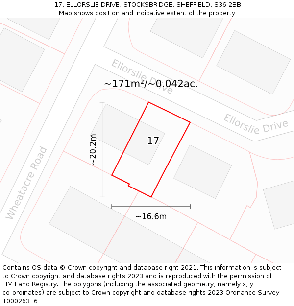 17, ELLORSLIE DRIVE, STOCKSBRIDGE, SHEFFIELD, S36 2BB: Plot and title map