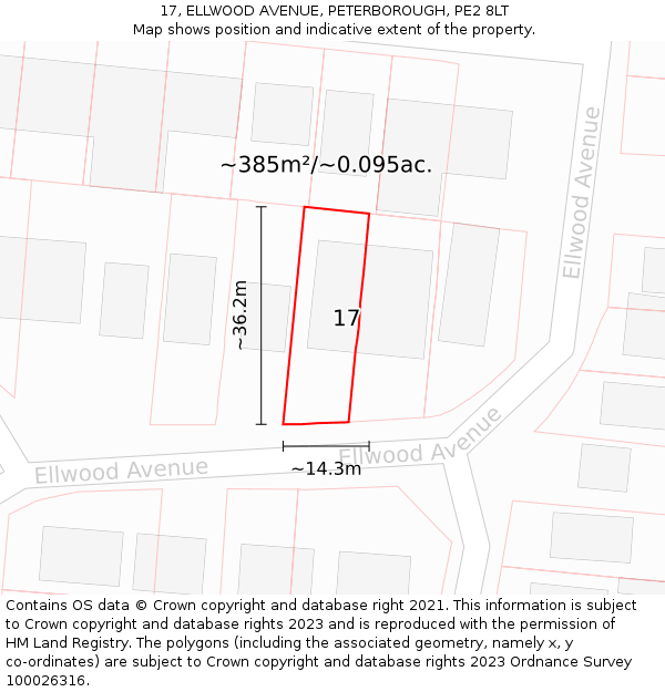 17, ELLWOOD AVENUE, PETERBOROUGH, PE2 8LT: Plot and title map