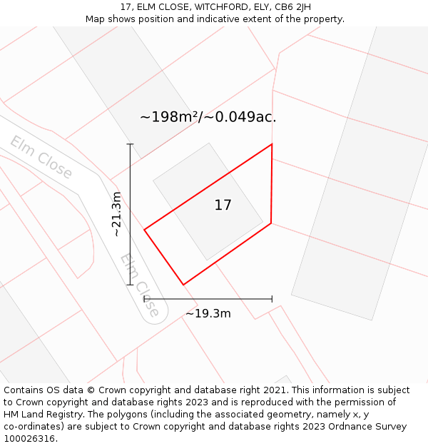 17, ELM CLOSE, WITCHFORD, ELY, CB6 2JH: Plot and title map