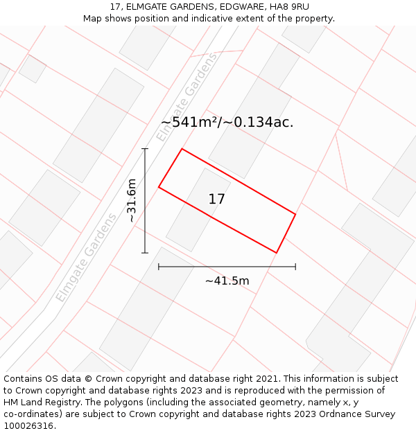 17, ELMGATE GARDENS, EDGWARE, HA8 9RU: Plot and title map