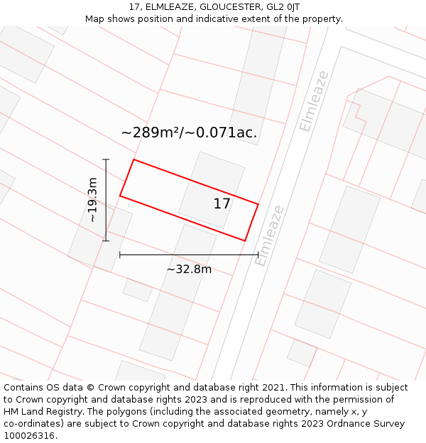 17, ELMLEAZE, GLOUCESTER, GL2 0JT: Plot and title map