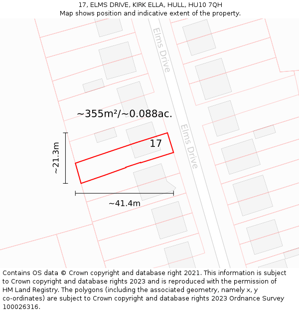 17, ELMS DRIVE, KIRK ELLA, HULL, HU10 7QH: Plot and title map