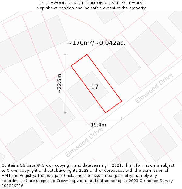 17, ELMWOOD DRIVE, THORNTON-CLEVELEYS, FY5 4NE: Plot and title map