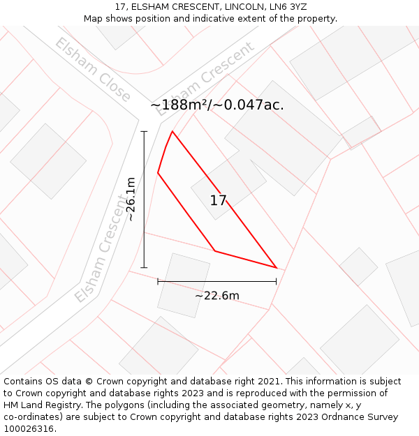 17, ELSHAM CRESCENT, LINCOLN, LN6 3YZ: Plot and title map