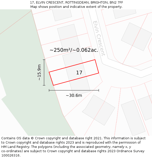 17, ELVIN CRESCENT, ROTTINGDEAN, BRIGHTON, BN2 7FF: Plot and title map